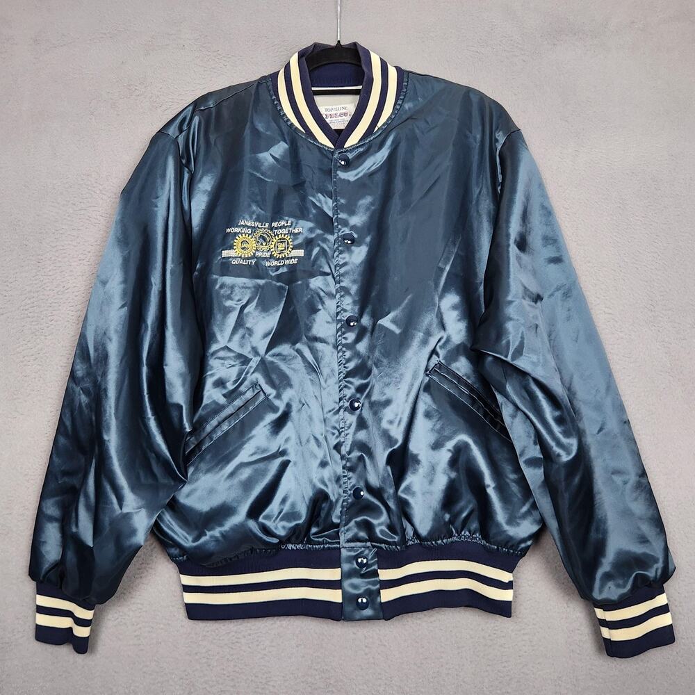 Vintage Felco Jacket Mens XL Blue Satin Varsity Bomber GM UAW Janesville 80s